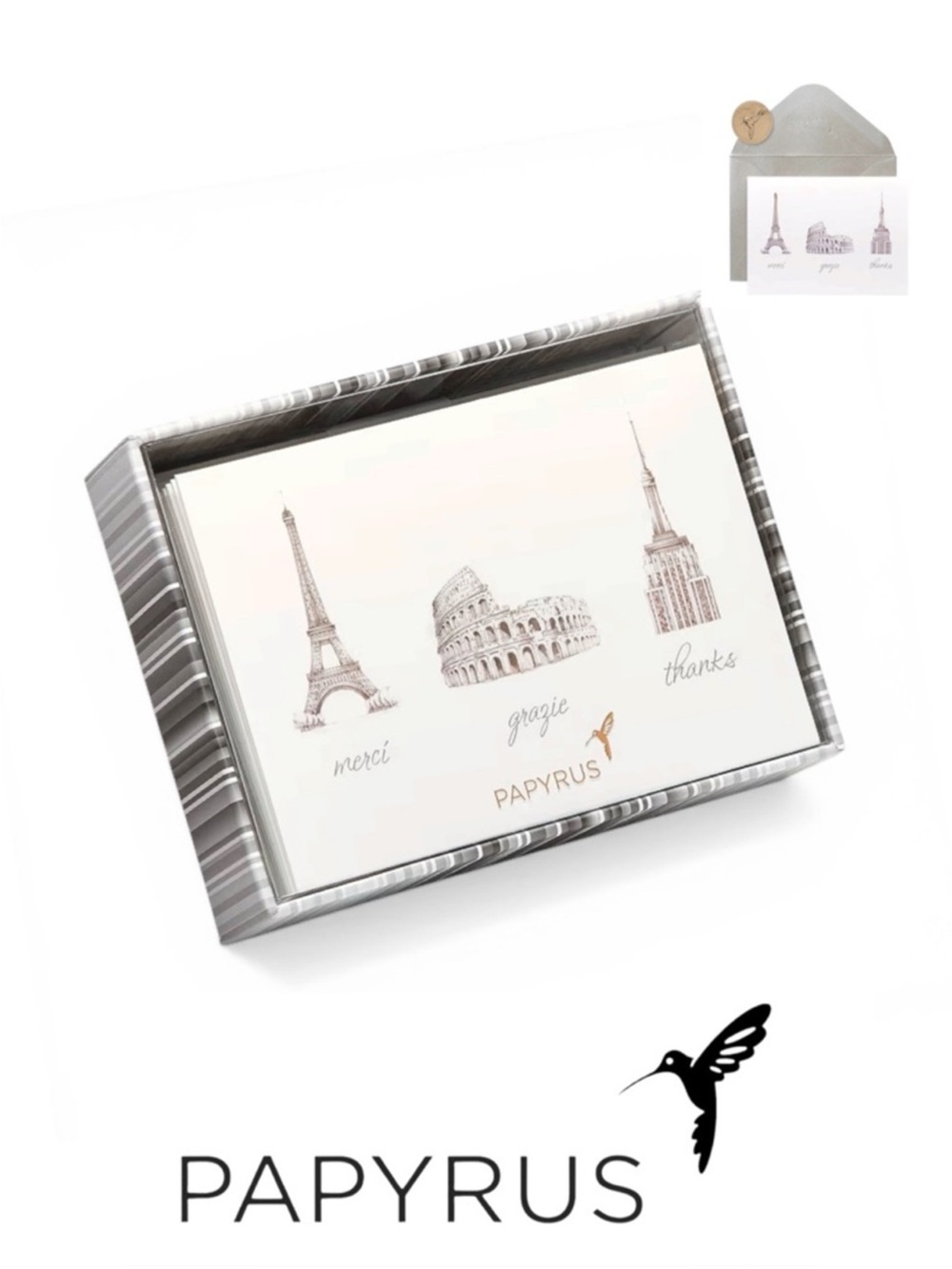 Papyrus Merci Grazie Thanks Boxed Thank You Cards 14 Count BNIB Silver Envelopes - Picture 10 of 10